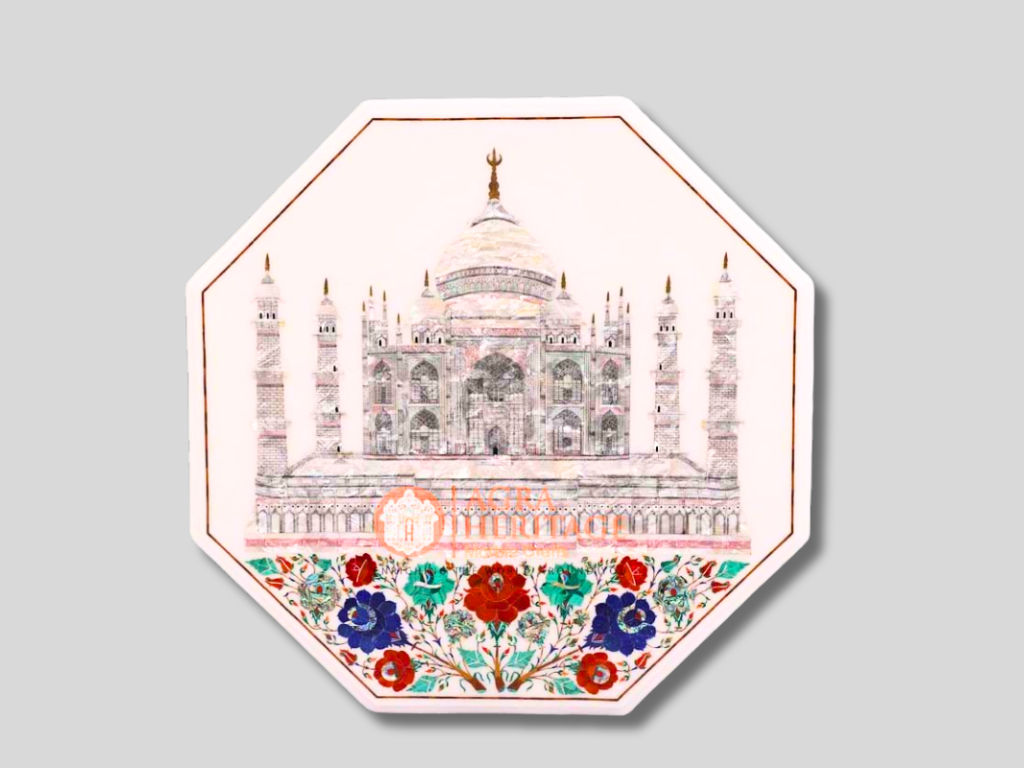 Marble White Taj Mahal Mop Stone Art Table Top